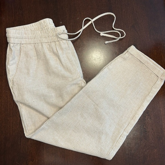 J. Crew Cream Striped Linen Blend Ankle Pants - Picture 1 of 3